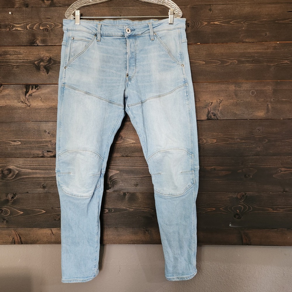 G-Star Raw 5620 3D Slim Jeans Mens 34x29 Light Wash Blue Elwood Articulated Knee